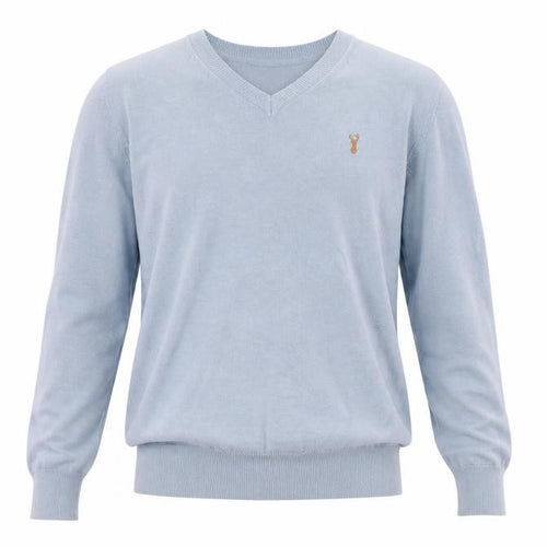 Haywood Men's Blue Cotton V-Neck Jumper Size L