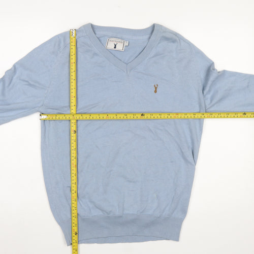 Haywood Men's Blue Cotton V-Neck Jumper Size L