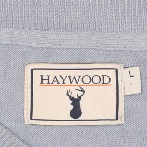 Haywood Men's Blue Cotton V-Neck Jumper Size L