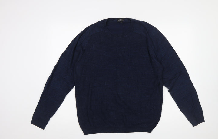 Next Men's Blue Cotton Crew Neck Pullover Jumper Size M