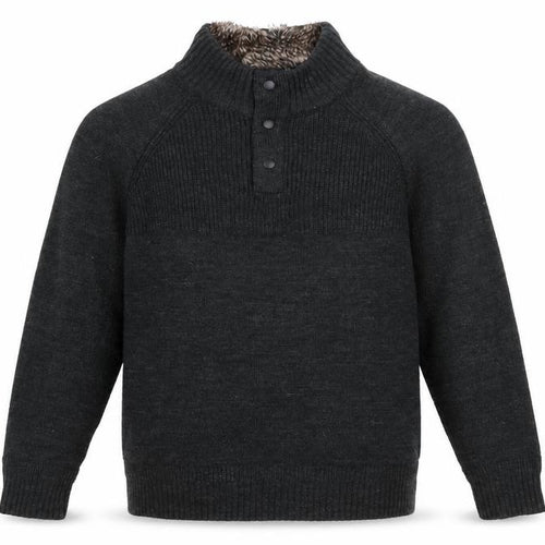 F&F Men's Black XL Henley High Neck Faux Fur Lined Jumper
