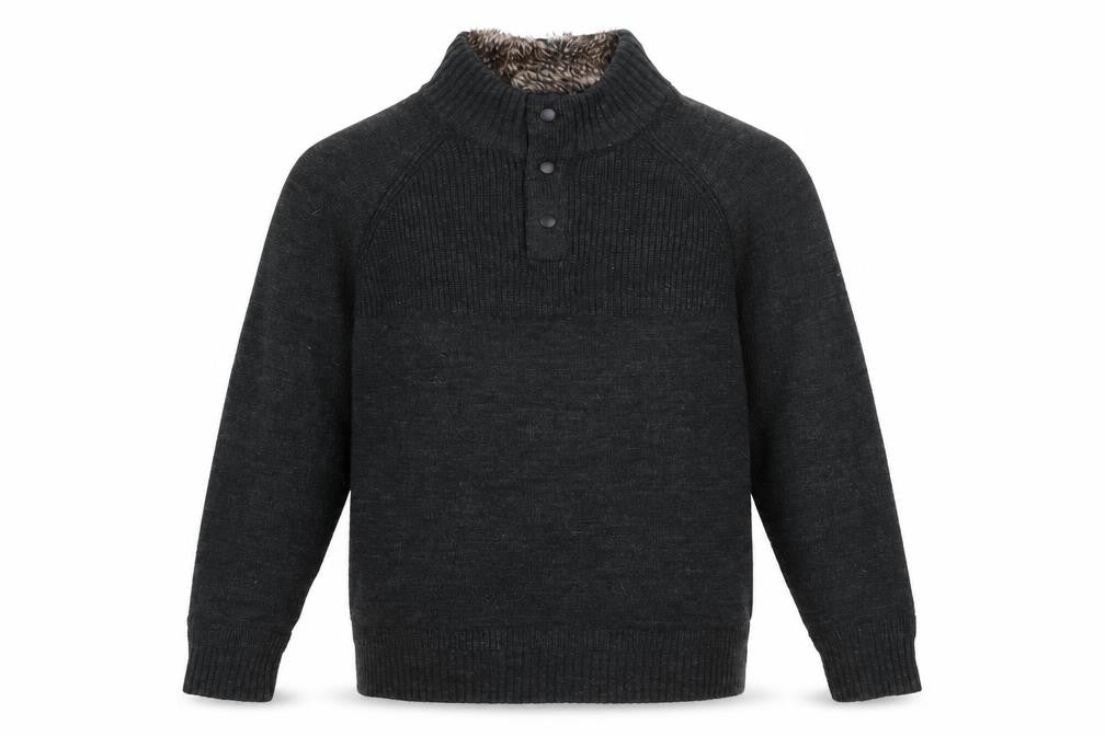 F&F Men's Black XL Henley High Neck Faux Fur Lined Jumper