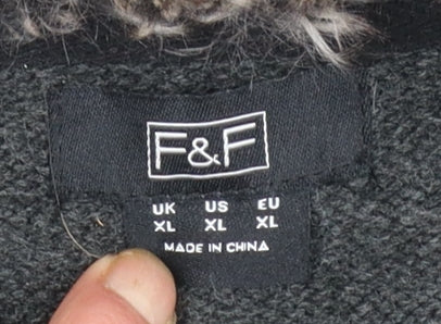 F&F Men's Black XL Henley High Neck Faux Fur Lined Jumper