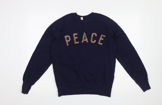 Earth Positive Women Navy Blue Peace Graphic Crew Sweatshirt XS