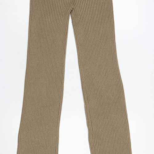 NA-KD Women’s Beige Ribbed Knit High Rise Leggings Size S