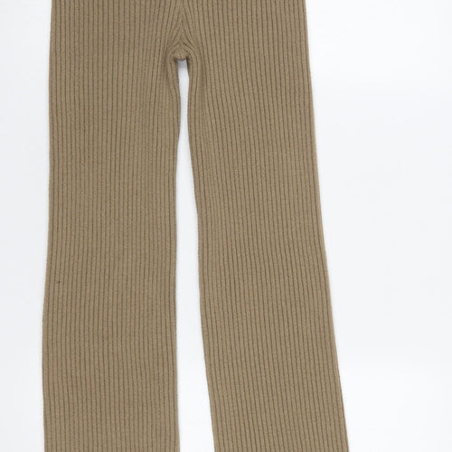 NA-KD Women’s Beige Ribbed Knit High Rise Leggings Size S