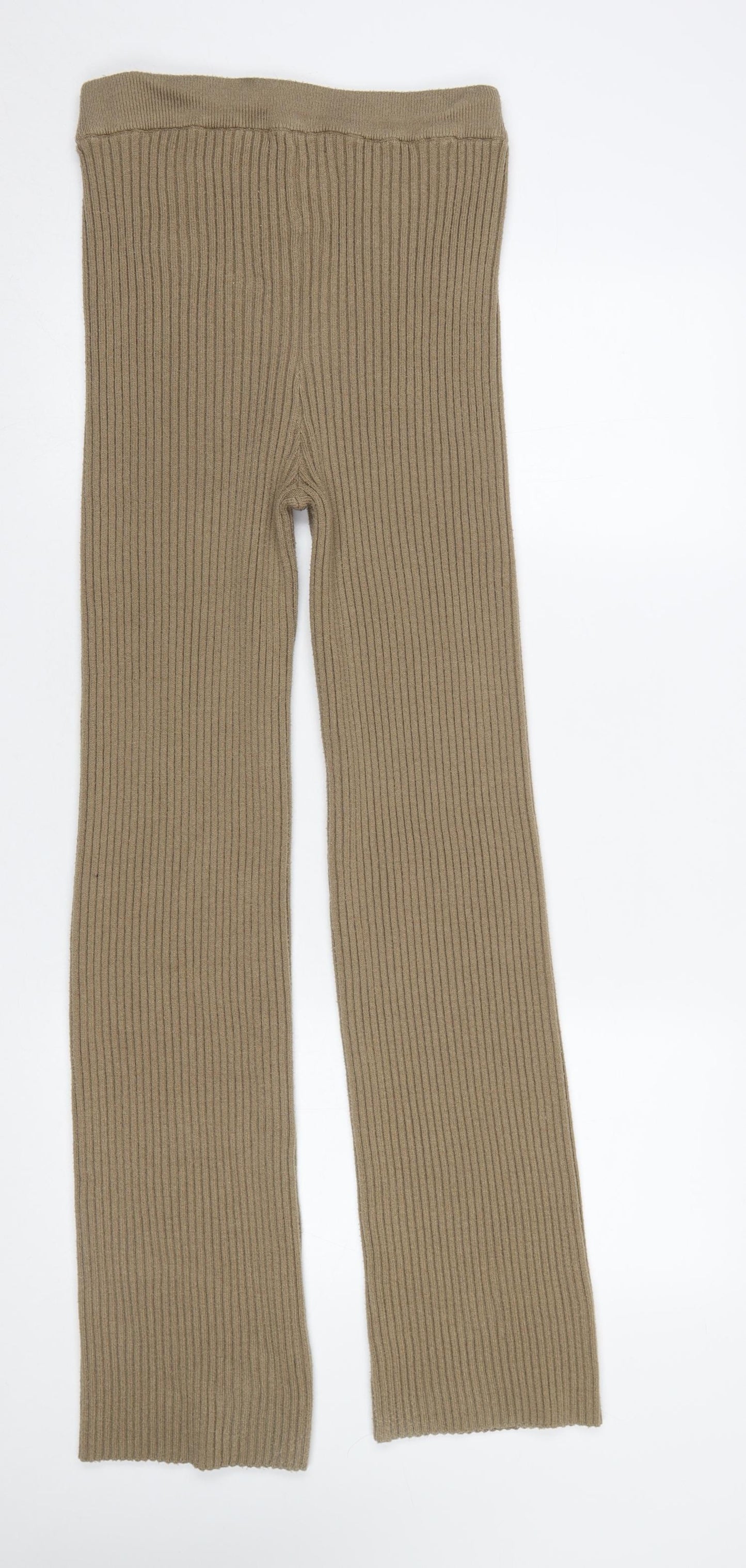 NA-KD Women’s Beige Ribbed Knit High Rise Leggings Size S