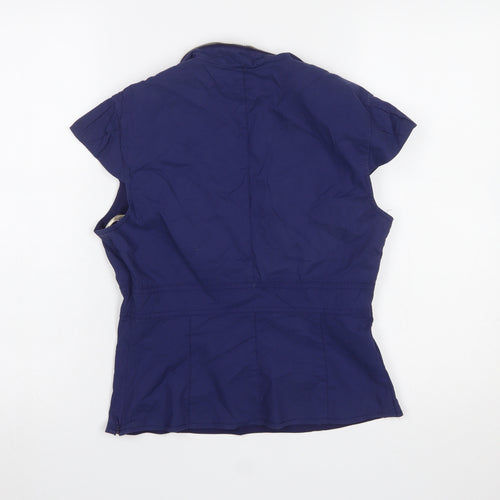 Karen Millen Women's Blue Ruffle V-Neck Short Sleeve Cotton Blouse Size 14