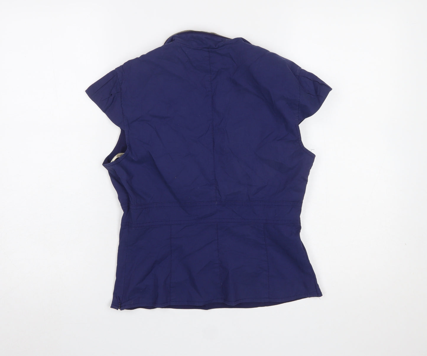 Karen Millen Women's Blue Ruffle V-Neck Short Sleeve Cotton Blouse Size 14