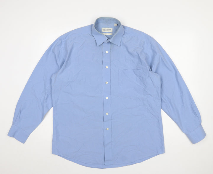 Van Heusen Men's Blue Cotton Blend Long Sleeve Classic Button-Up Shirt Size 16