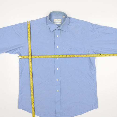 Van Heusen Men's Blue Cotton Blend Long Sleeve Classic Button-Up Shirt Size 16