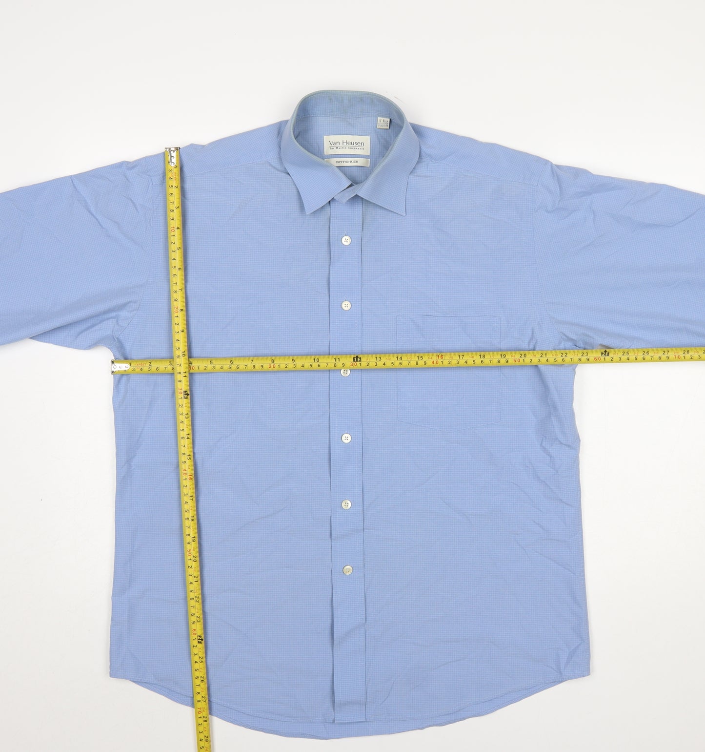 Van Heusen Men's Blue Cotton Blend Long Sleeve Classic Button-Up Shirt Size 16