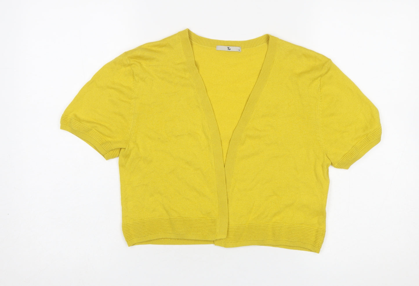 Tu Women Yellow Short Sleeve V-Neck Cardigan Size 14
