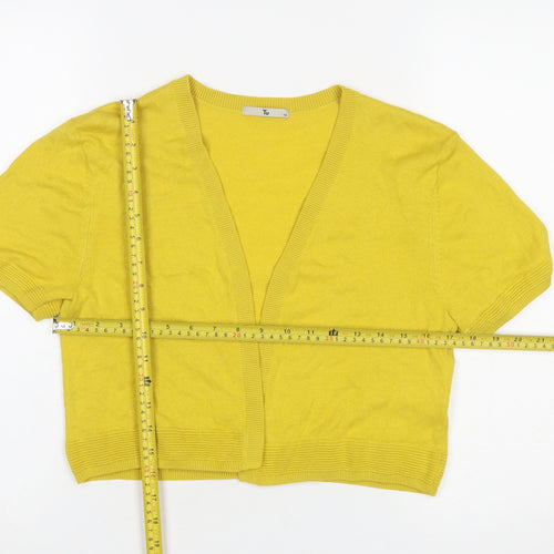 Tu Women Yellow Short Sleeve V-Neck Cardigan Size 14