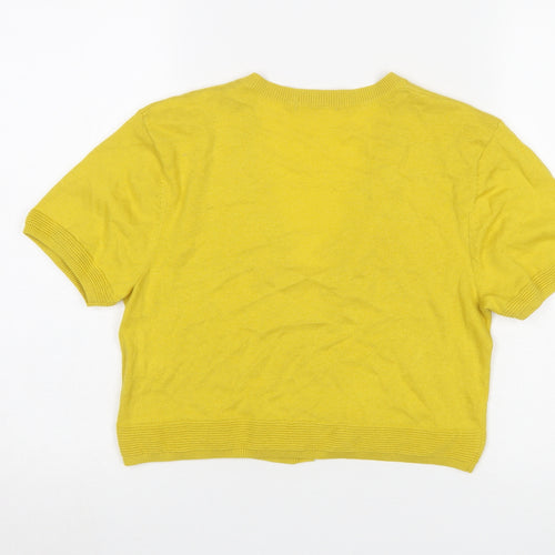 Tu Women Yellow Short Sleeve V-Neck Cardigan Size 14
