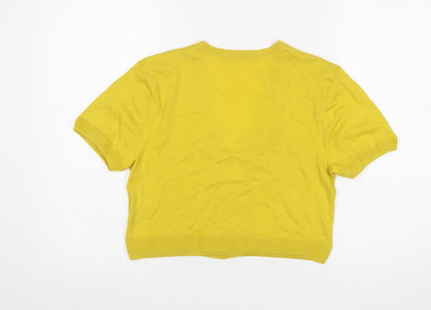Tu Women Yellow Short Sleeve V-Neck Cardigan Size 14