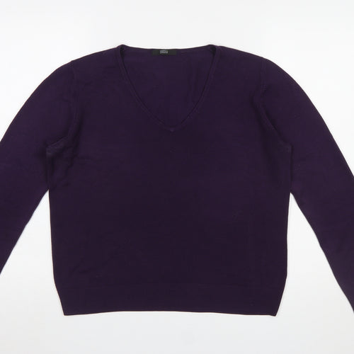 Marks and Spencer Women's Purple V-Neck Acrylic Jumper UK 14
