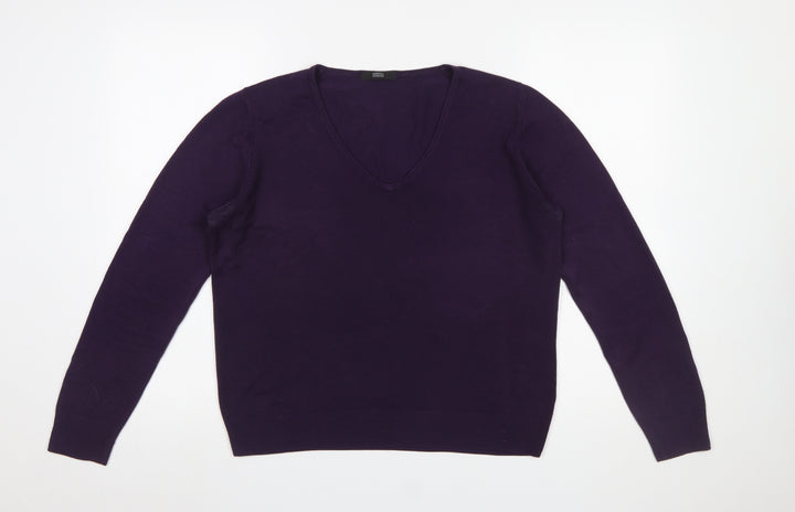 Marks and Spencer Women's Purple V-Neck Acrylic Jumper UK 14