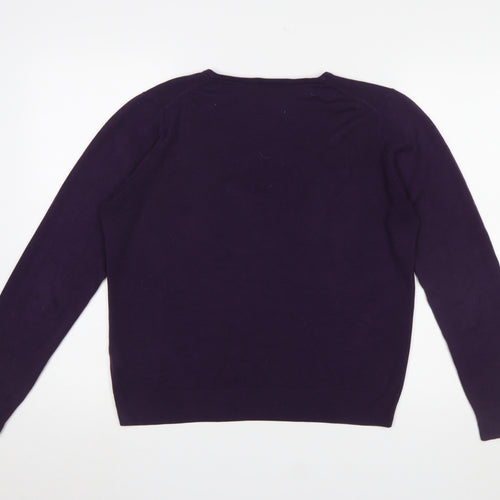 Marks and Spencer Women's Purple V-Neck Acrylic Jumper UK 14