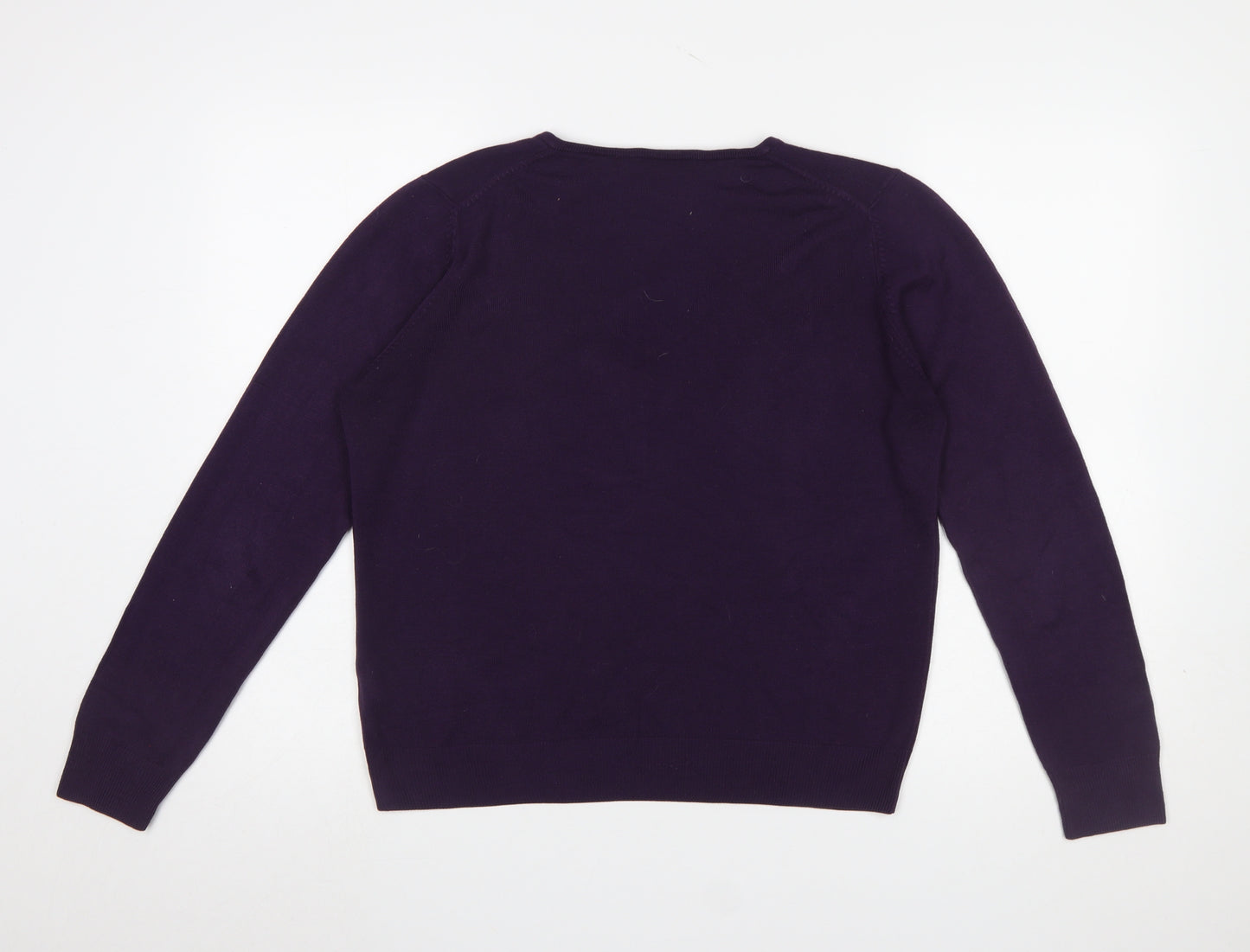 Marks and Spencer Women's Purple V-Neck Acrylic Jumper UK 14