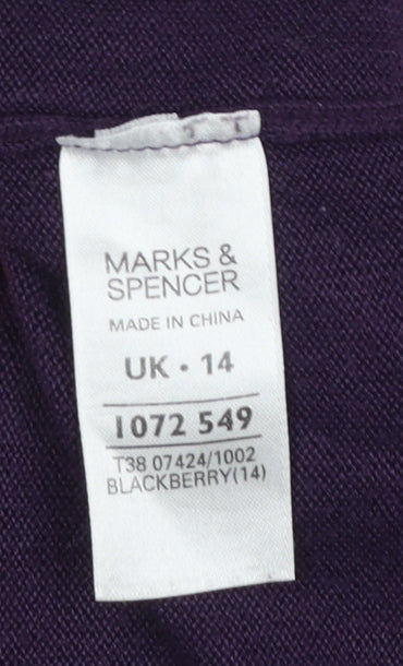 Marks and Spencer Women's Purple V-Neck Acrylic Jumper UK 14