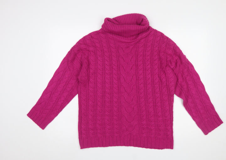 Ellie B Womens Pink Cable Knit Roll Neck Jumper Size 10