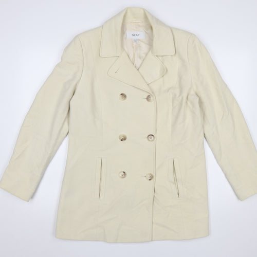 Next Women Beige Pea Coat UK 14 Cotton Lined Double Breasted