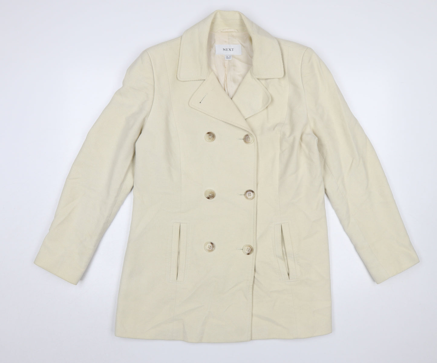 Next Women Beige Pea Coat UK 14 Cotton Lined Double Breasted