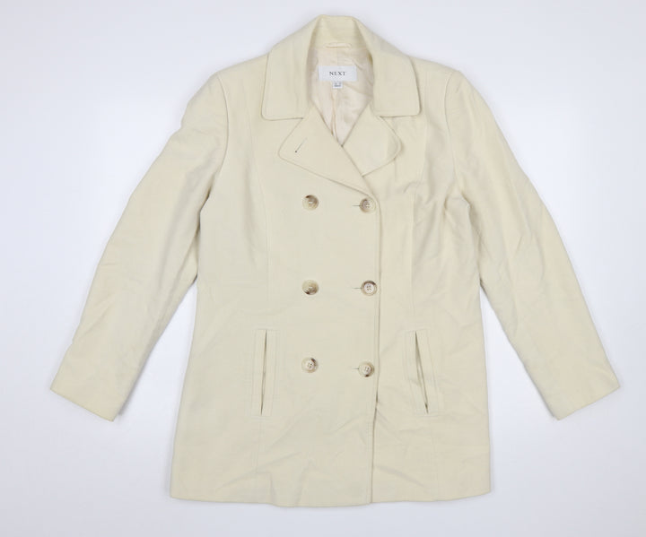 Next Women Beige Pea Coat UK 14 Cotton Lined Double Breasted