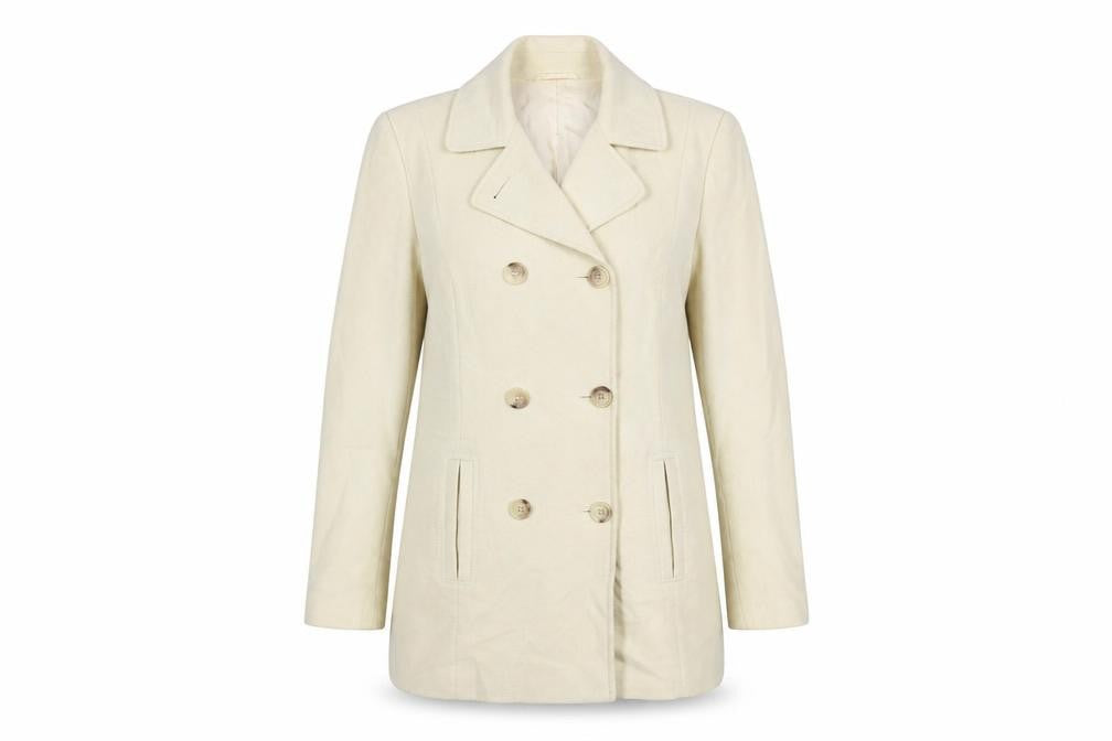Front view of Next Women Beige Pea Coat UK 14 Cotton Lined Double Breasted