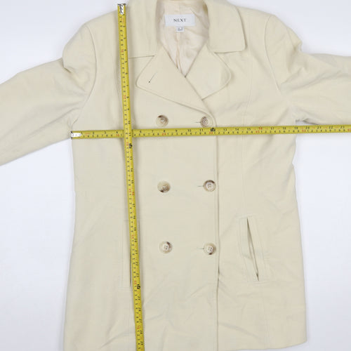 Next Women Beige Pea Coat UK 14 Cotton Lined Double Breasted