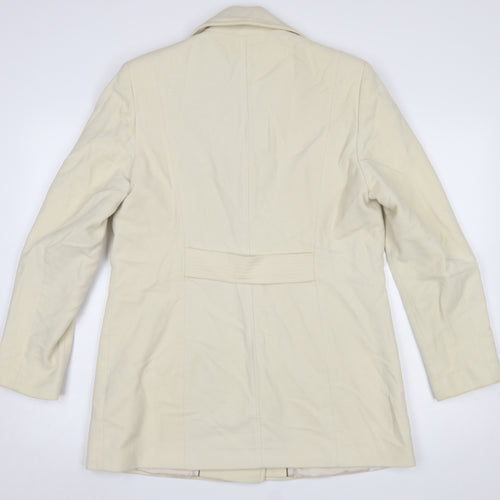 Next Women Beige Pea Coat UK 14 Cotton Lined Double Breasted