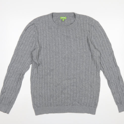 Feraud Mens Grey Cable-Knit Cotton Crew Neck Jumper XL