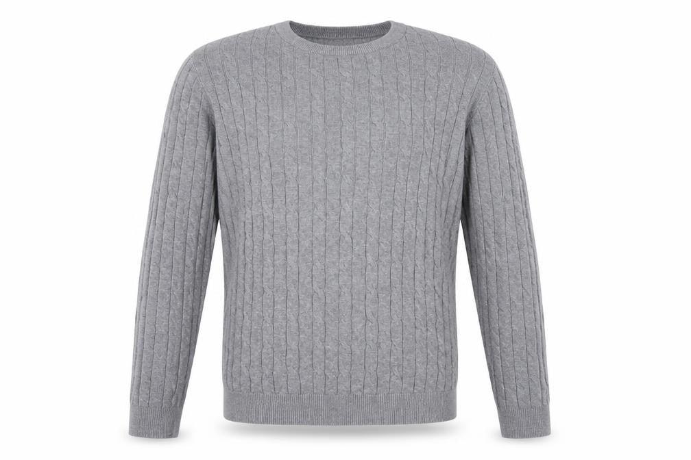Front view of Feraud men’s grey cable-knit cotton crew neck jumper xl