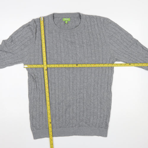 Feraud Mens Grey Cable-Knit Cotton Crew Neck Jumper XL