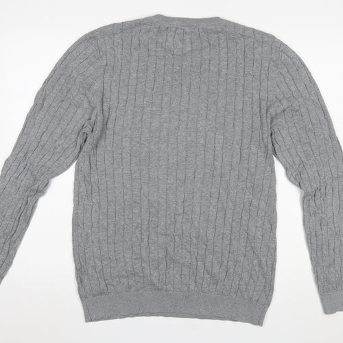 Feraud Mens Grey Cable-Knit Cotton Crew Neck Jumper XL