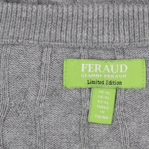Feraud Mens Grey Cable-Knit Cotton Crew Neck Jumper XL