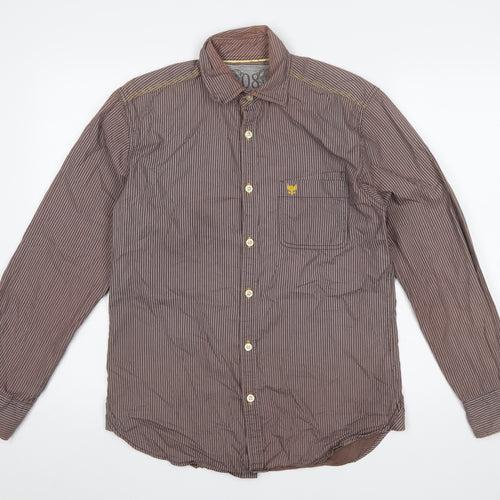 Lee Cooper Men's Brown Striped Cotton Long Sleeve Button-Up Shirt Size S