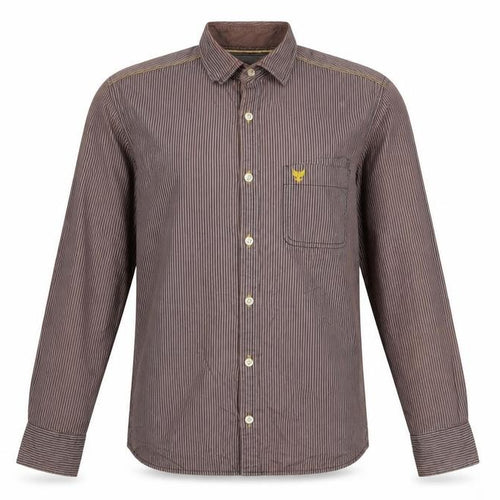 Lee Cooper Men's Brown Striped Cotton Long Sleeve Button-Up Shirt Size S