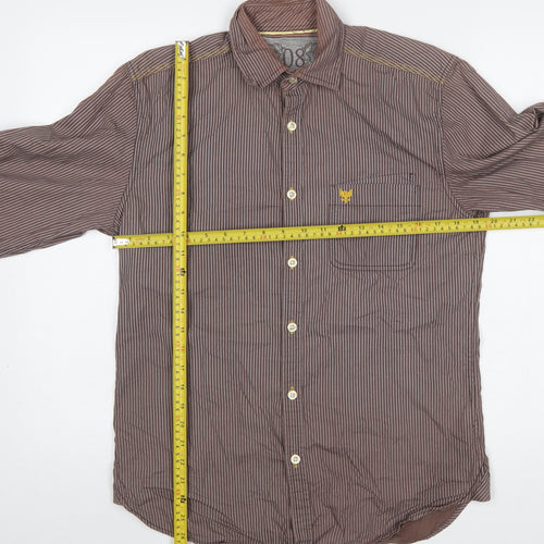 Lee Cooper Men's Brown Striped Cotton Long Sleeve Button-Up Shirt Size S