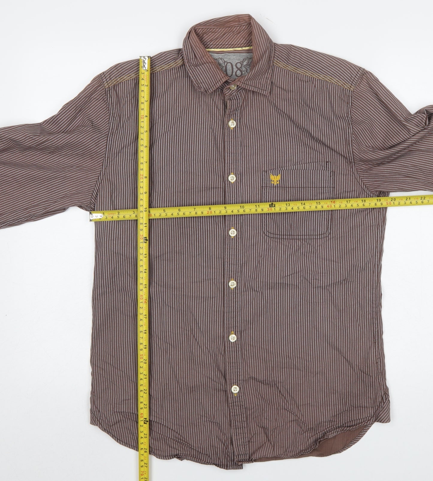 Lee Cooper Men's Brown Striped Cotton Long Sleeve Button-Up Shirt Size S