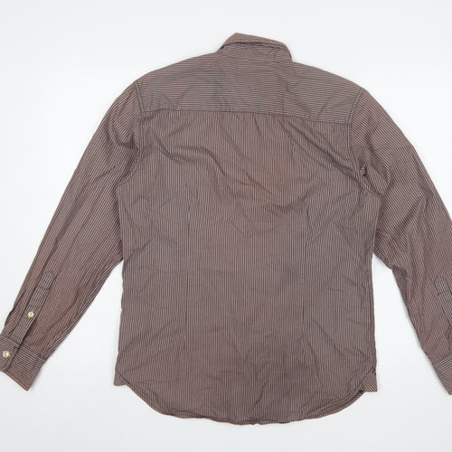Lee Cooper Men's Brown Striped Cotton Long Sleeve Button-Up Shirt Size S