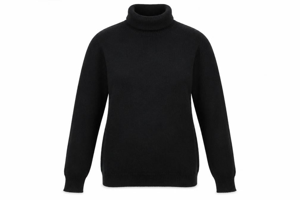 Front view of Collusion women’s black roll neck acrylic knit jumper xs