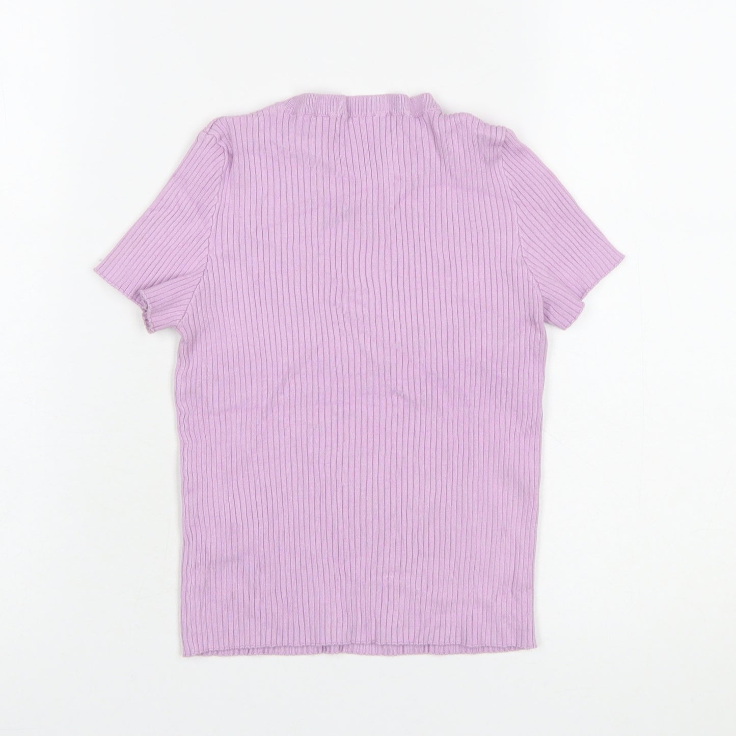 Bershka Women Purple Ribbed Knit Short Sleeve Basic T-Shirt Size 12