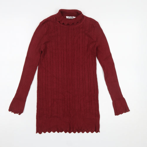 Calico Women's Red Cable Knit Mock Neck Long Sleeve Pullover Jumper M