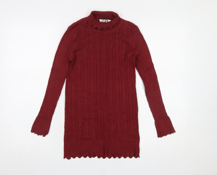 Calico Women's Red Cable Knit Mock Neck Long Sleeve Pullover Jumper M
