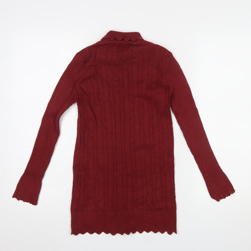 Calico Women's Red Cable Knit Mock Neck Long Sleeve Pullover Jumper M