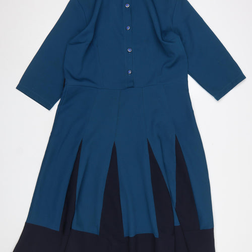Miss Leyla Women Blue Fit & Flare Knee Length Collared Dress Size 18