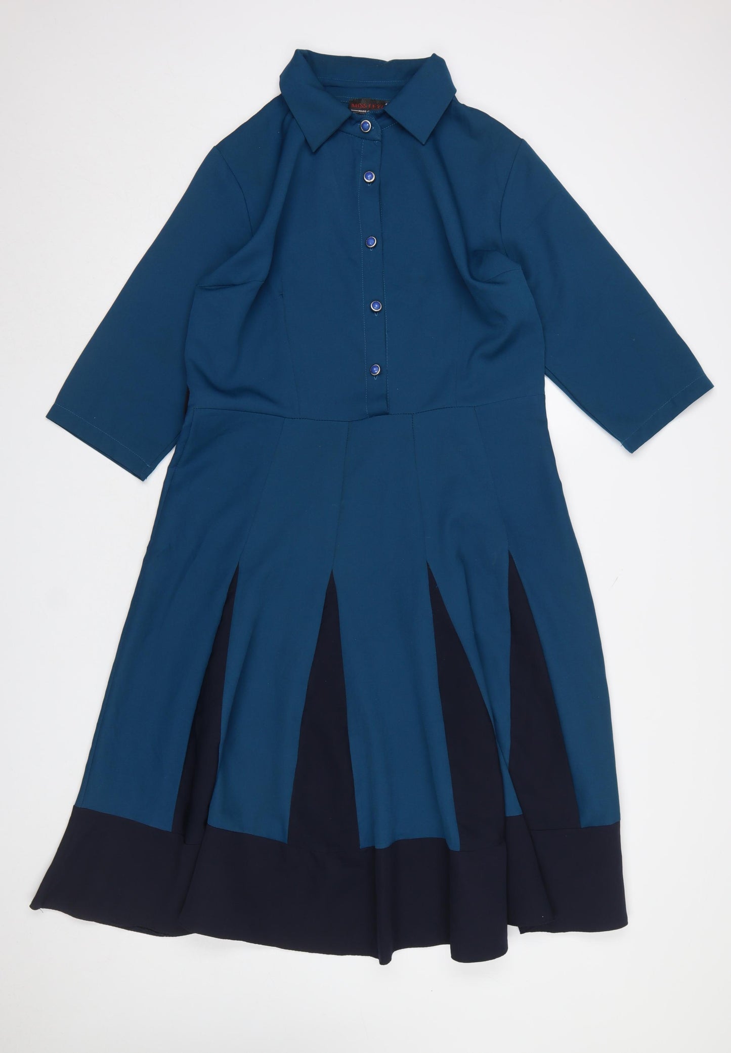 Miss Leyla Women Blue Fit & Flare Knee Length Collared Dress Size 18