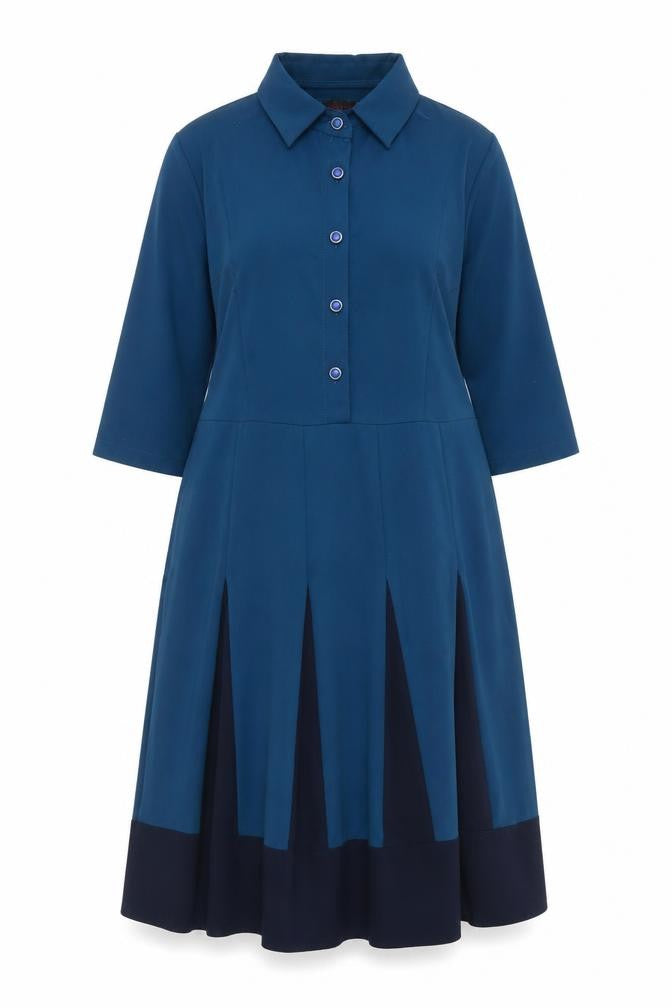 Miss Leyla Women Blue Fit & Flare Knee Length Collared Dress Size 18